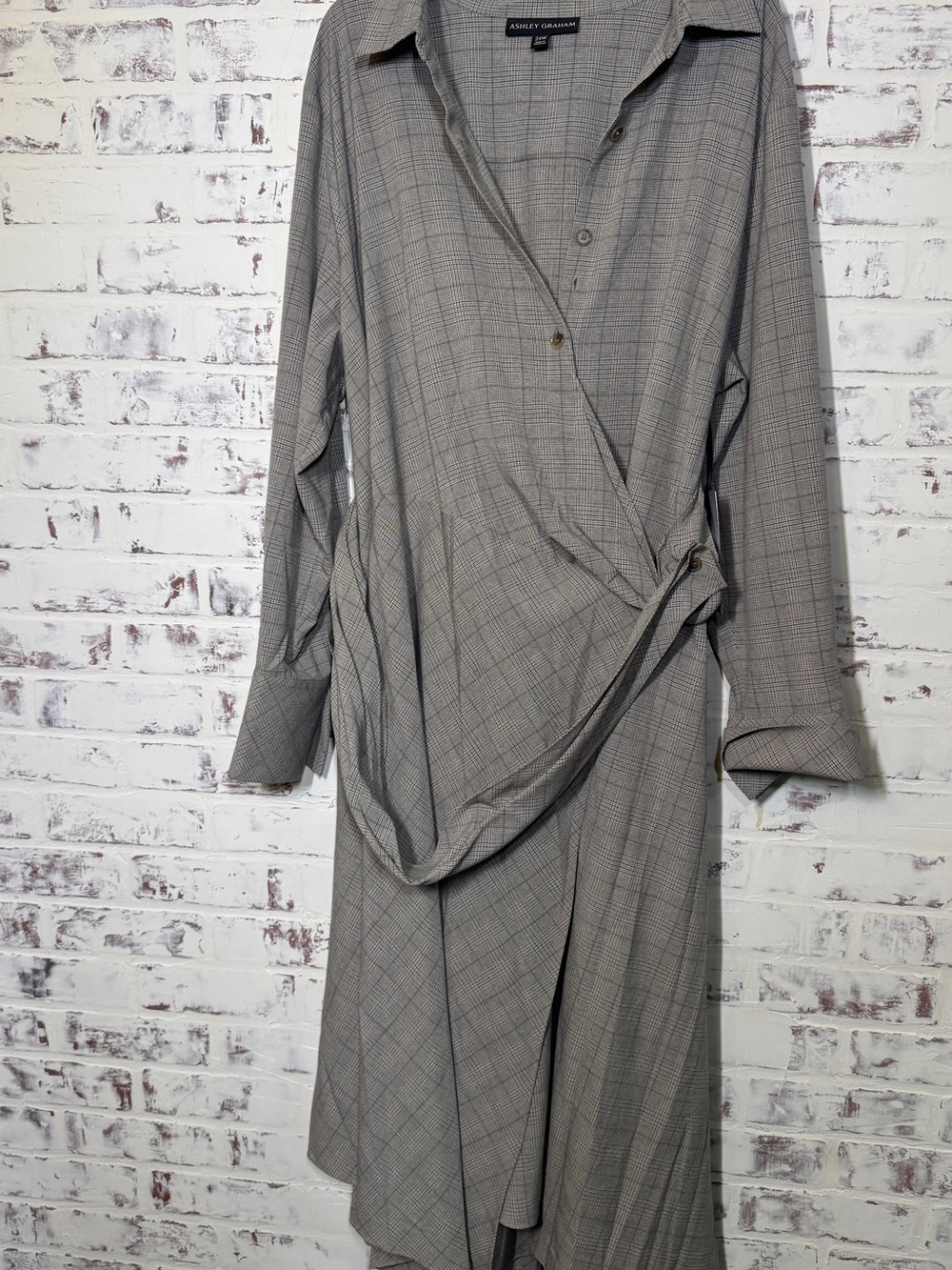 NWT Ashley Graham Plaid Shirt Dress 24W Plus Size Wrap Midi Career Chic - Picture 7 of 7